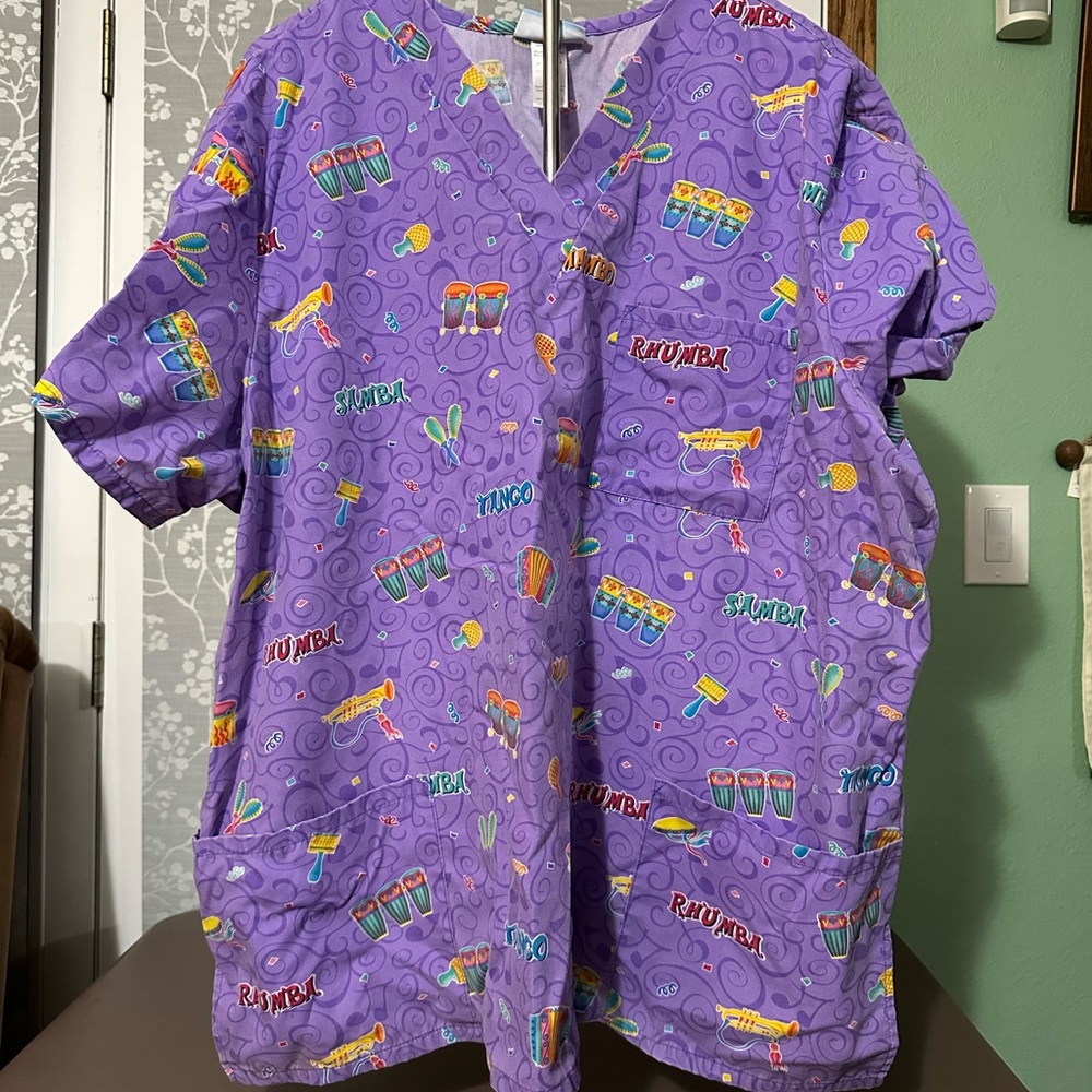 Colorful Dance-Themed Scrub Top